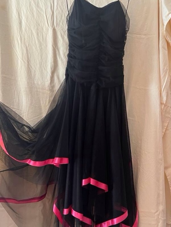 Dresses & Skirts - Black High-Low Mesh Dress with Pink Trim